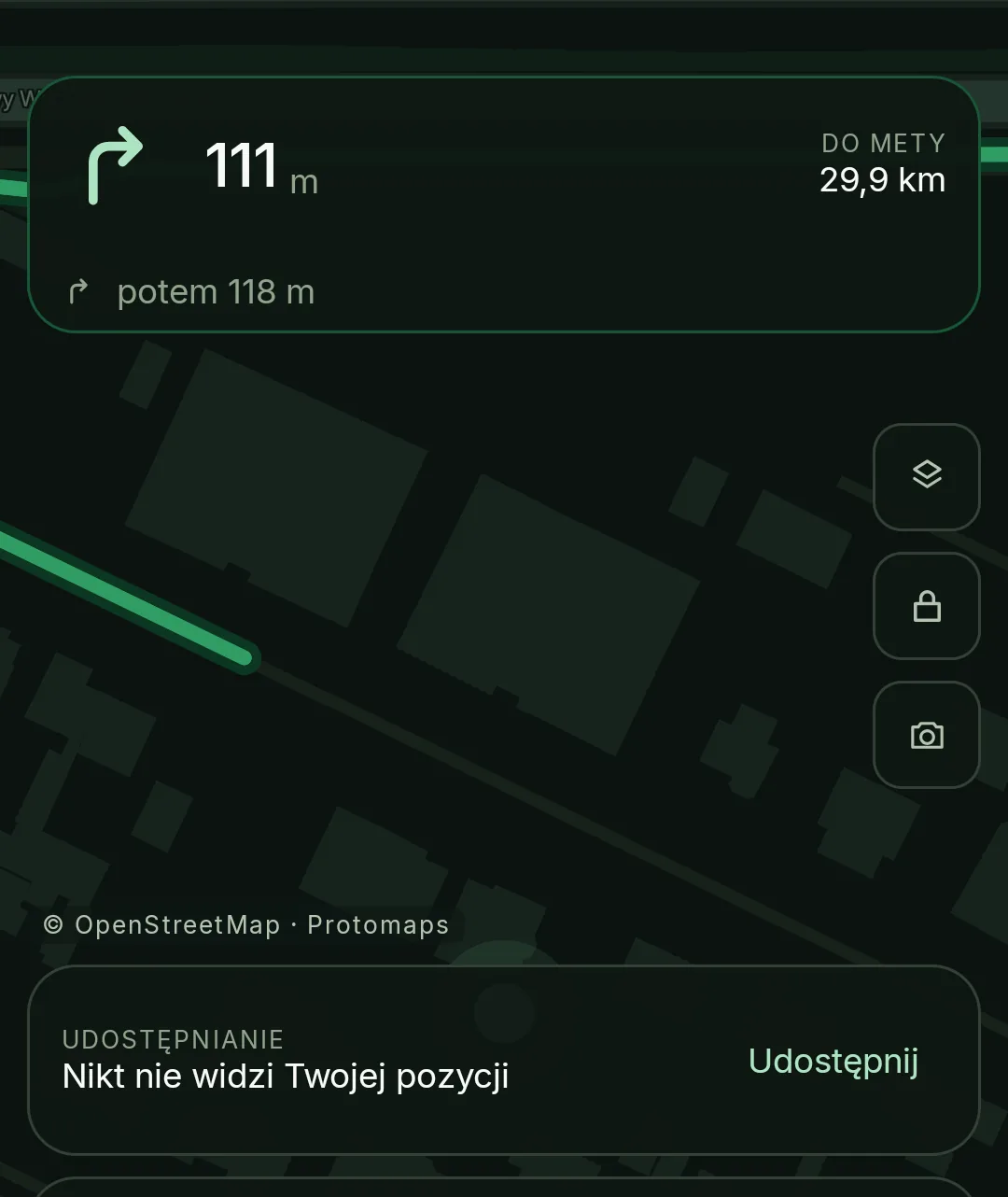 Po zmierzchu mapa ciemnieje sama — wg wschodu i zachodu w Twoim miejscu.
